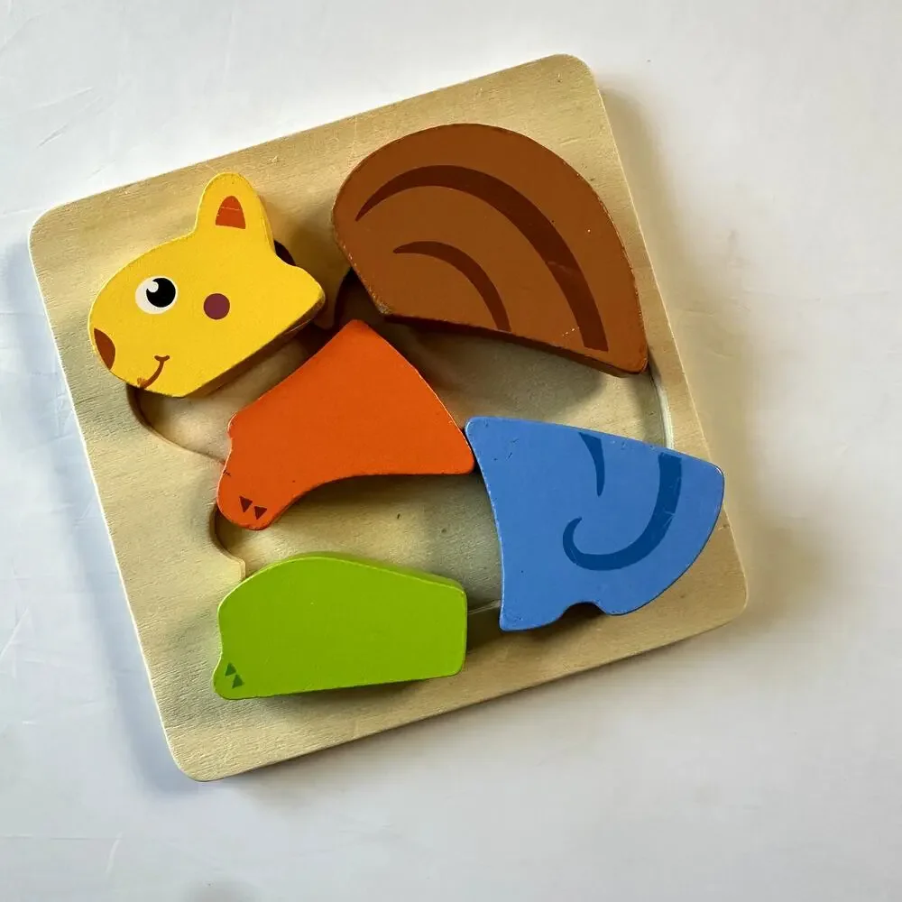 Vintage 2001 Playtive German Wooden Color Block Squirrel Puzzle